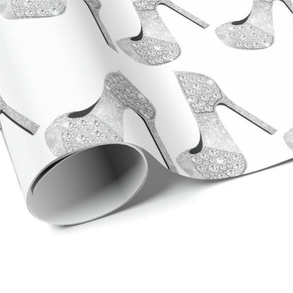 Swarovski Crystals Diamond High Heels Shoes White Wrapping Paper