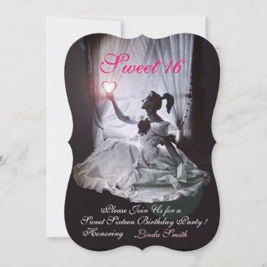 SWEET16 PARTY,PINK ,BLACK AND WHITE DAMASK Invitations