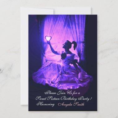 SWEET16 PARTY,PINK BLUE BLACK DAMASK Invitations