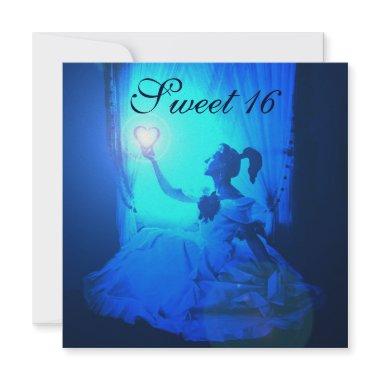 SWEET 16 BIRTHDAY PARTY, BLUE BLACK WHITE DAMASK Invitations