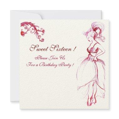 SWEET 16 BIRTHDAY PARTY MONOGRAM Red Pink Swirls