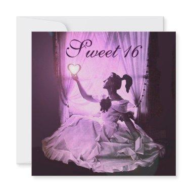 SWEET 16 BIRTHDAY PARTY,PINK PURPLE BLACK DAMASK Invitations