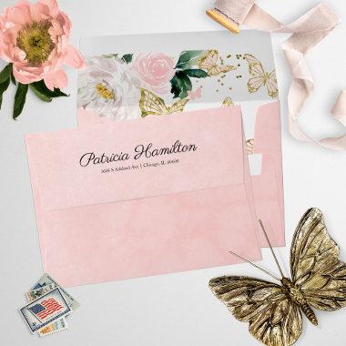 Sweet 16 Blush Pink Watercolor Butterfly Floral Envelope
