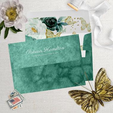 Sweet 16 Green Watercolor Butterfly Floral Envelope
