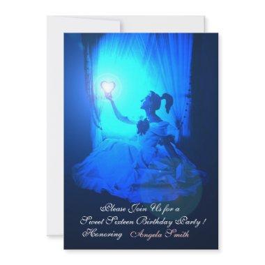 SWEET 16 PARTY,SAPPHIRE BLUE ,BLACK DAMASK