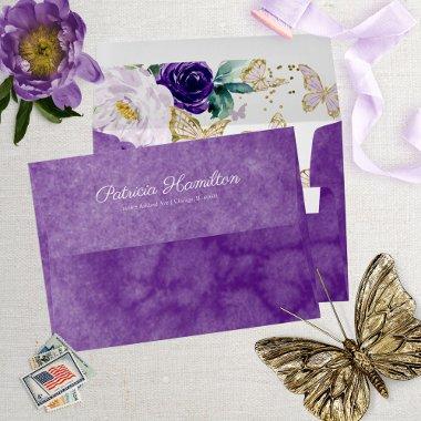 Sweet 16 Purple Watercolor Butterfly Floral Envelope