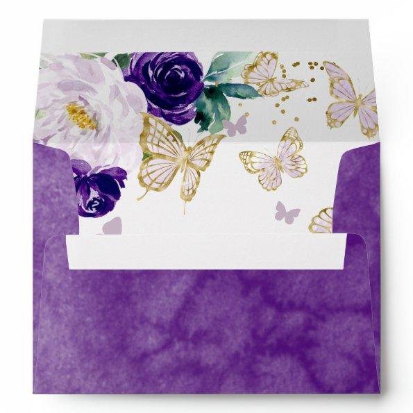 Sweet 16 Purple Watercolor Butterfly Floral Envelope