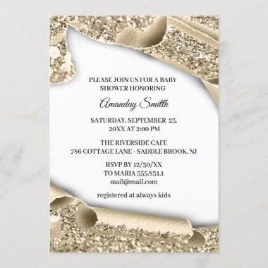 Sweet 16th 15th Bridal Shower 3D Gold Glitter Invitations