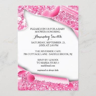 Sweet 16th 15th Graduate pink glitter 3d frame Invitations