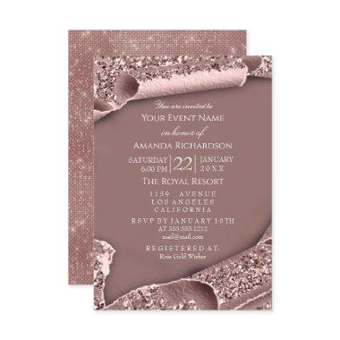 Sweet 16th Birthday Bridal Shower 3D Glitter Rose Invitations