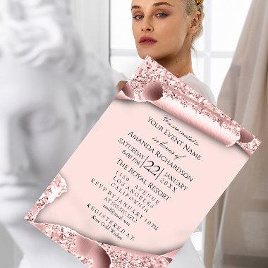Sweet 16th Birthday Bridal Shower 3D Pink Rose Invitations