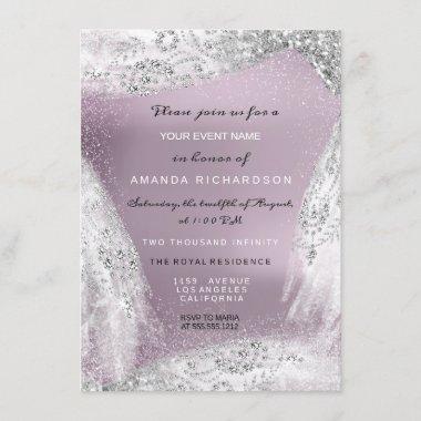 Sweet 16th Bridal Diamond Dress Eggplant Silver Invitations