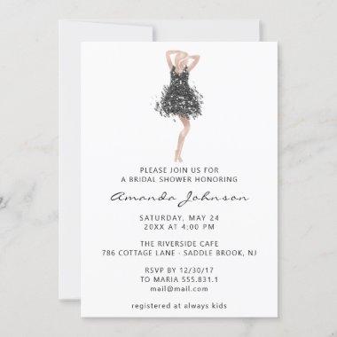 Sweet 16th Bridal Shower Black Gray Dress White Invitations