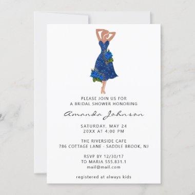 Sweet 16th Bridal Shower Blue Dress White Invitations