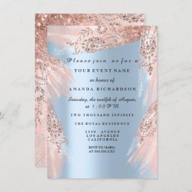 Sweet 16th Bridal Shower Blue Royal Rose Dress Invitations