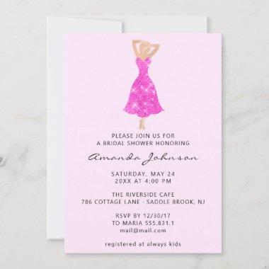 Sweet 16th Bridal Shower Pink Dress Spark Invitations