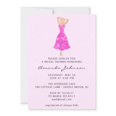 Sweet 16th Bridal Shower Pink Dress Spark Invitations