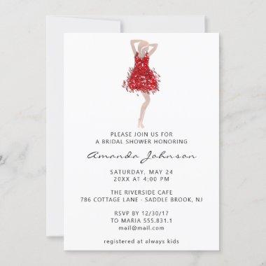 Sweet 16th Bridal Shower Red Dress White Invitations