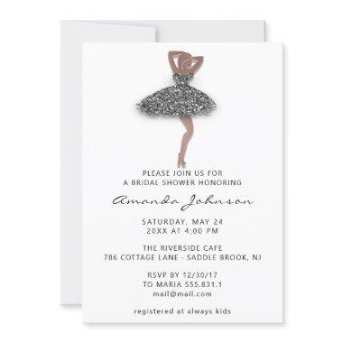 Sweet 16th Bridal Shower Silver Dress White Invitations