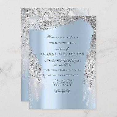 Sweet 16th Bridal Shower Silver Gray Blue Dress Invitations
