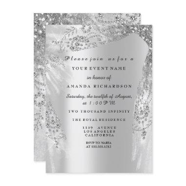 Sweet 16th Bridal Shower Silver Royal Gray Diamond Invitations