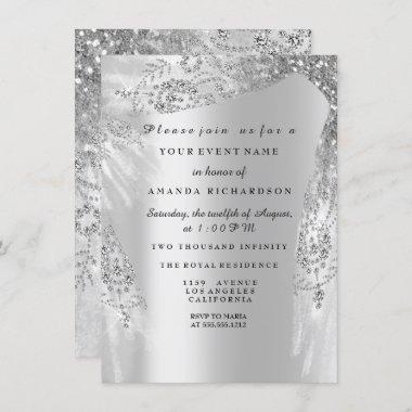 Sweet 16th Bridal Shower Silver Royal Gray Diamond Invitations
