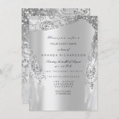 Sweet 16th Bridal Shower Silver Royal Gray Dress Invitations