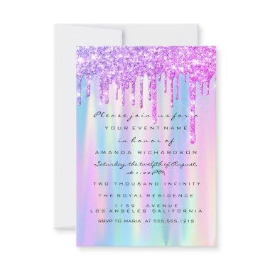 Sweet 16th Glitter Drips Pink Blue Wedding Bridal Invitations