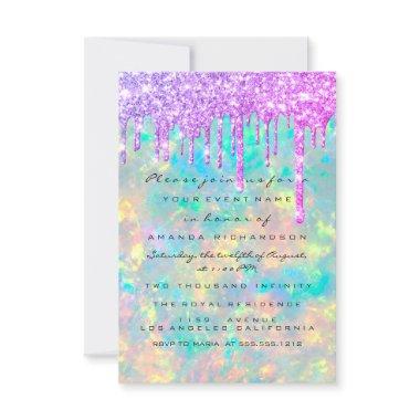 Sweet 16th Glitter Drips Wedding Bridal Holograph Invitations