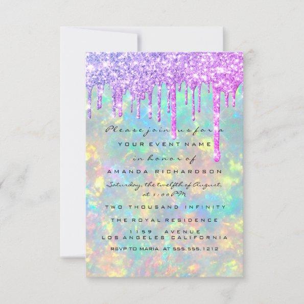 Sweet 16th Glitter Drips Wedding Bridal Holograph Invitations