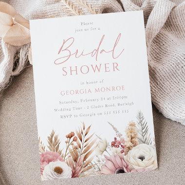 Sweet Blush Boho Flowers Bridal Shower Invitations