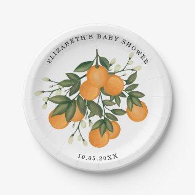 Sweet Citrus Greenery Summer Orange Shower Decor Paper Plates