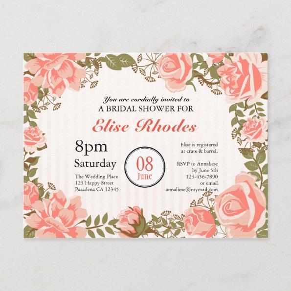 Sweet Coral roses garden bridal shower Invitation PostInvitations