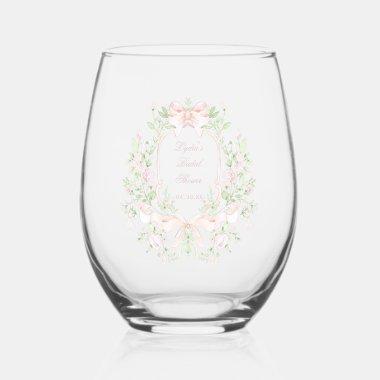 Sweet Crest w/ Pink Bows | Monogram  Stemless Wine Glass
