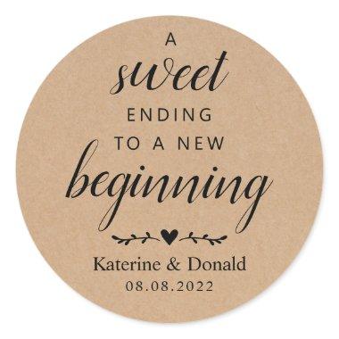 Sweet Ending To A New Beginning Rustic Wedding Classic Round Sticker