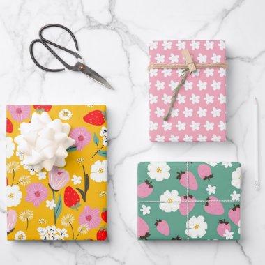 Sweet Floral Strawberry Dream Wrapping Paper Sheets