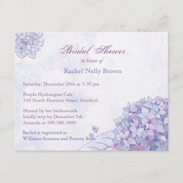Sweet Lavender Hydrangea Floral Bridal Shower Invitations