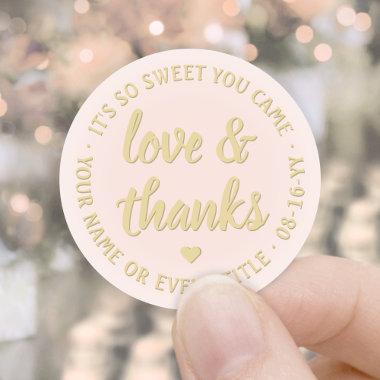 Sweet Love & Thanks Blush Pink & Gold Elegant Classic Round Sticker