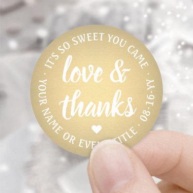 Sweet Love & Thanks Gold Faux Foil Simple Script Classic Round Sticker