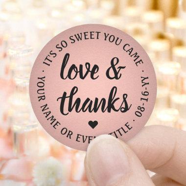 Sweet Love & Thanks Pink & Black Faux Foil Elegant Classic Round Sticker