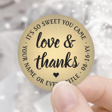 Sweet Love & Thanks Script Black & Gold Faux Foil Classic Round Sticker