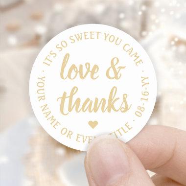 Sweet Love & Thanks White & Gold Simple Script Classic Round Sticker