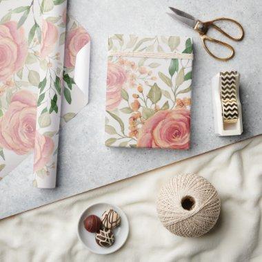 Sweet Orange Light And Blush Roses Watercolor Wrapping Paper