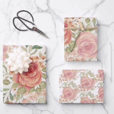 Sweet Orange Light And Blush Roses Watercolor Wrapping Paper Sheets