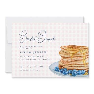 Sweet Pancake Pink Gingham Bridal Shower Brunch Invitations