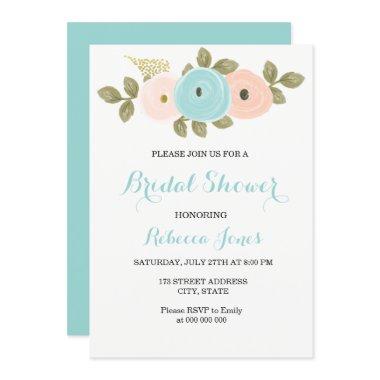 Sweet Peach Teal Flowers  Invite
