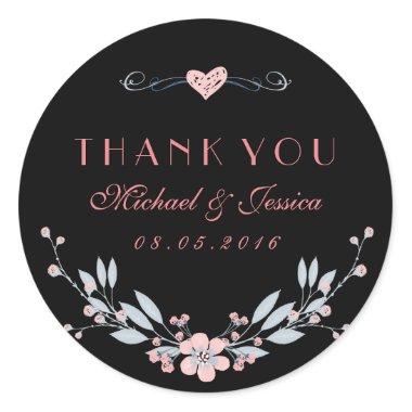 Sweet Pink Blue Floral Sticker with Love