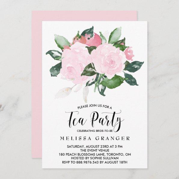 Sweet Pink Watercolor Roses Tea Party Invitations