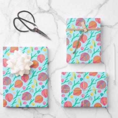 Sweet Seashells Pretty Aqua Pattern Beachy Wrapping Paper Sheets