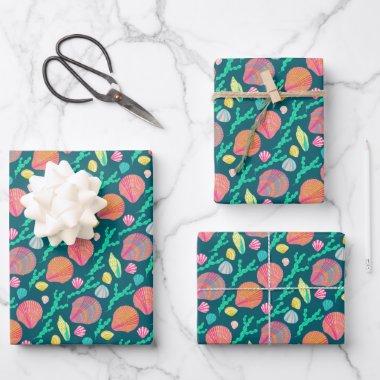 Sweet Seashells Pretty Colorful Pattern Beachy Wrapping Paper Sheets